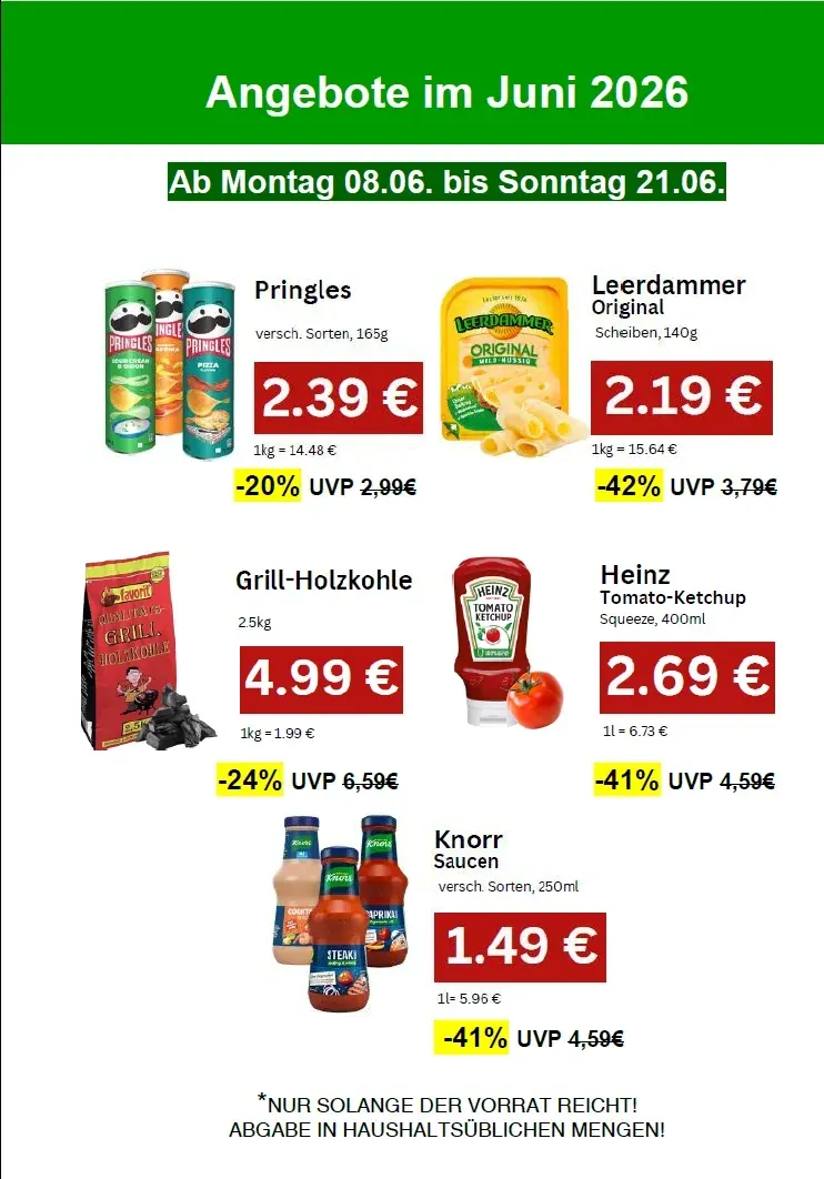 Monatsflyer Juni 2026 des Lädle mit fünf Angeboten und Preisen