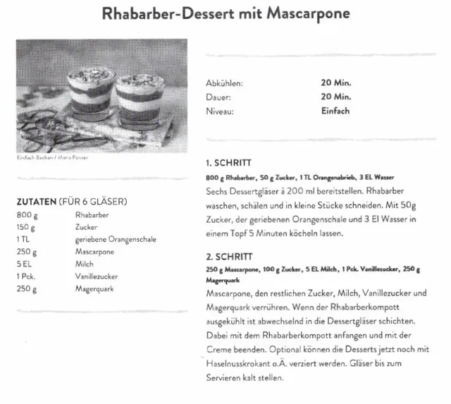 Rhabarber-Dessert mit Mascarpone &ndash; Rezept des Monats April 2024