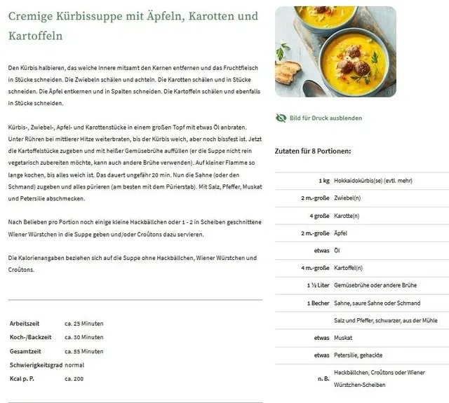 Cremige Kürbissuppe mit Äpfeln, Karotten und Kartoffeln &ndash; Rezept des Monats September 2025